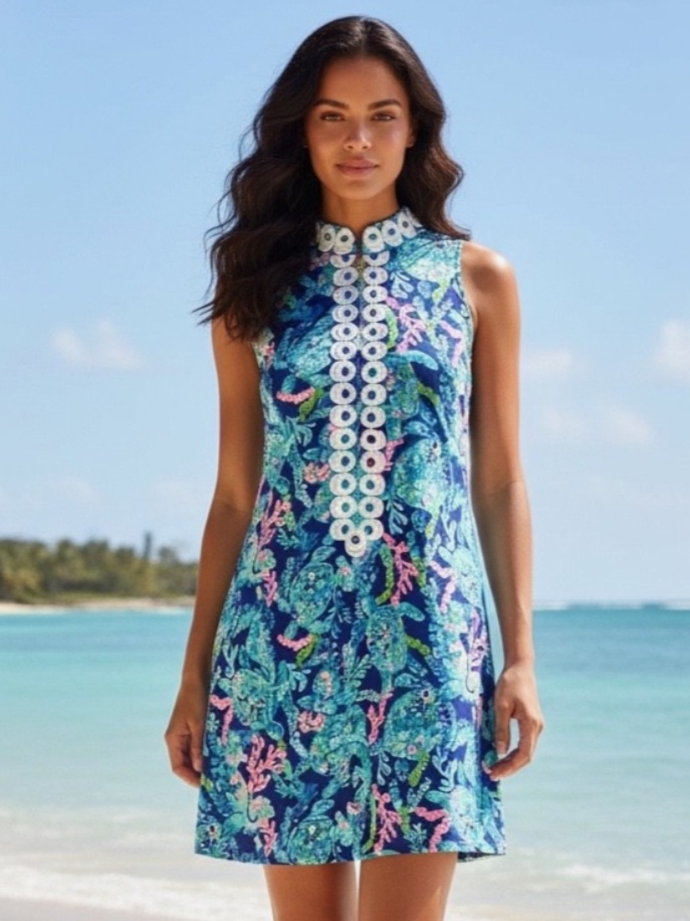 Lilly Pulitzer Jane Shift Dress Turtle Villa Corsica Blue Lace Collar Size 00
